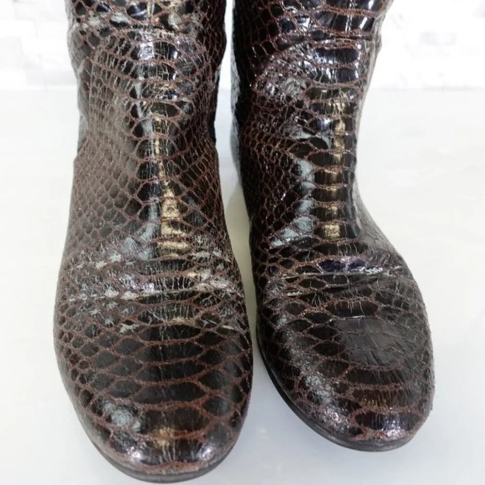 Giuseppe Zanotti Boots Leather‎ 39 8 Flat Western Knee High Tall Snakeskin Snake